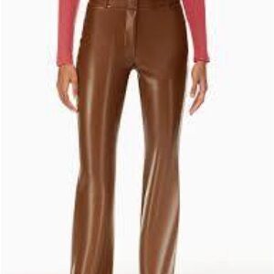 Aritzia Cabaret Flare Leather Pants in cognac